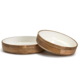 Hand-Crafted Wood Rd Bowls w/White Enamel - LG