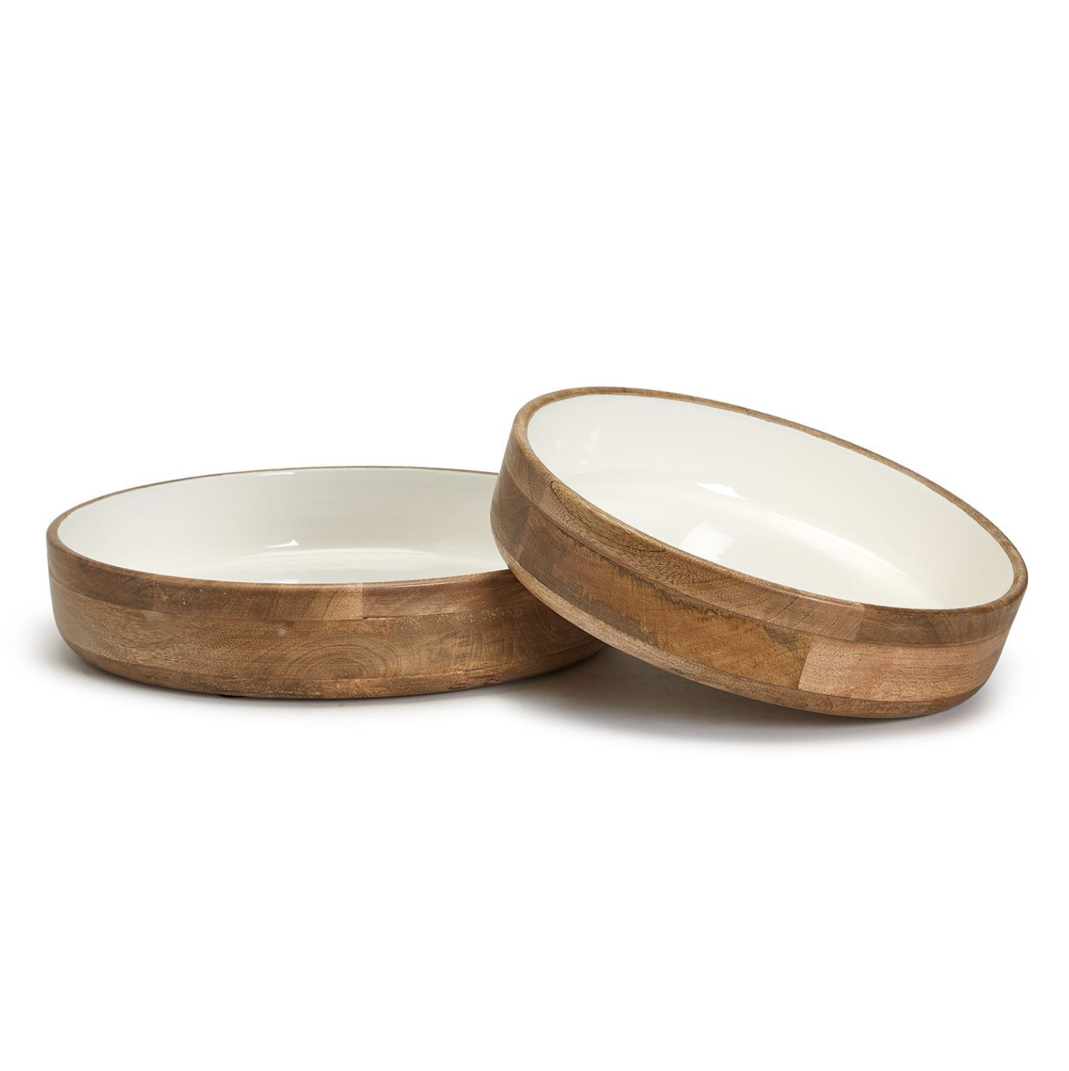 Hand-Crafted Wood Rd Bowls w/White Enamel - LG