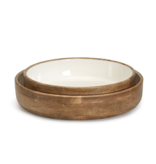 Hand-Crafted Wood Rd Bowls w/White Enamel - LG