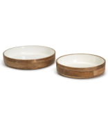 Hand-Crafted Wood Rd Bowls w/White Enamel - LG