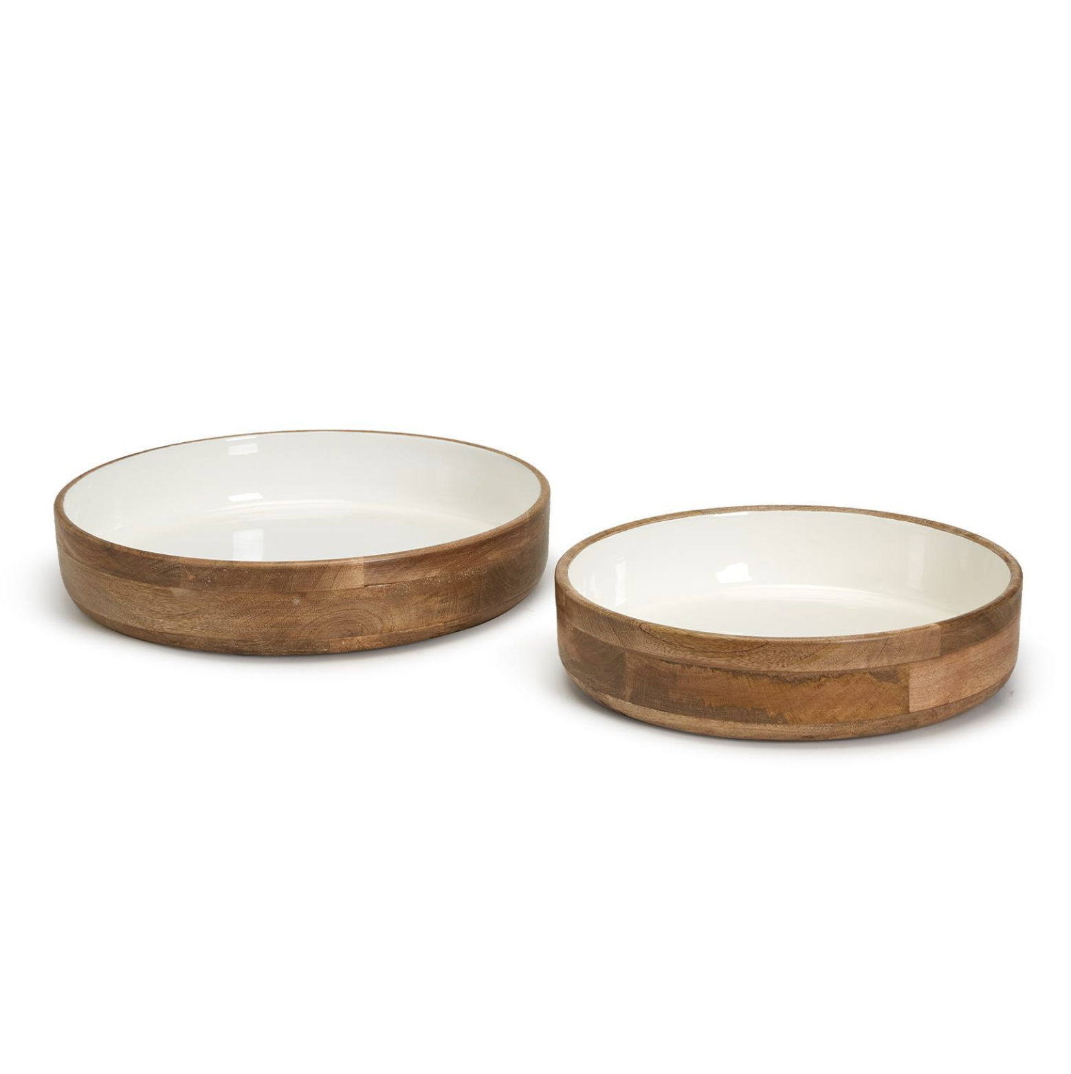 Hand-Crafted Wood Rd Bowls w/White Enamel - LG