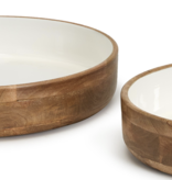 Hand-Crafted Wood Rd Bowls w/White Enamel - LG