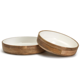 Hand-Crafted Wood Rd Bowls w/White Enamel - Med