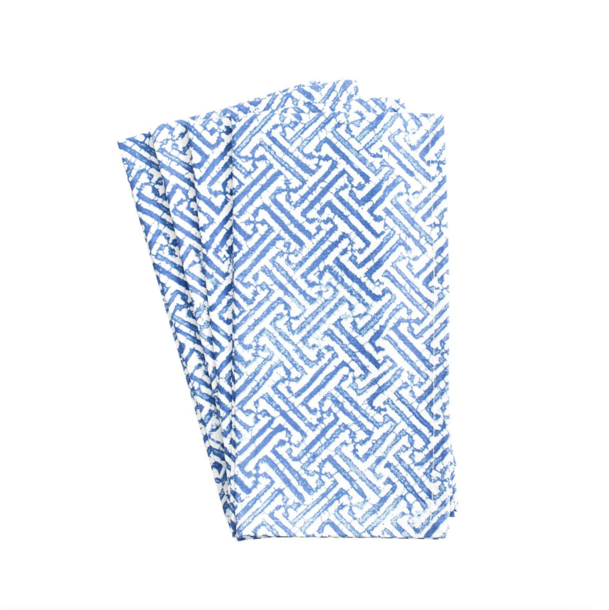 Fretwork Blue/white Cotton Napkin-Set Of 4