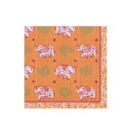 Batik Elephants Orange Cocktail Napkin