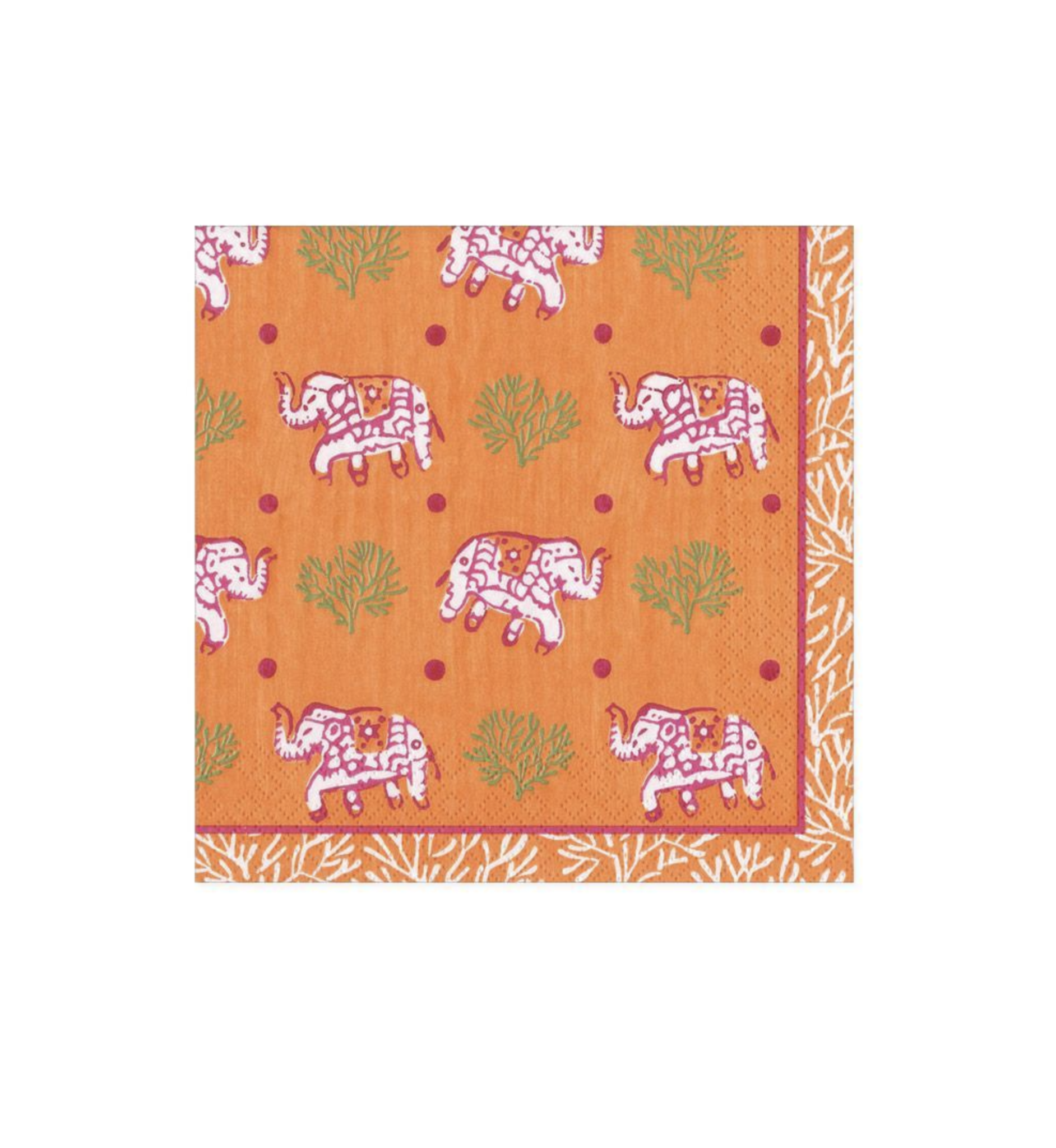 Batik Elephants Orange Cocktail Napkin