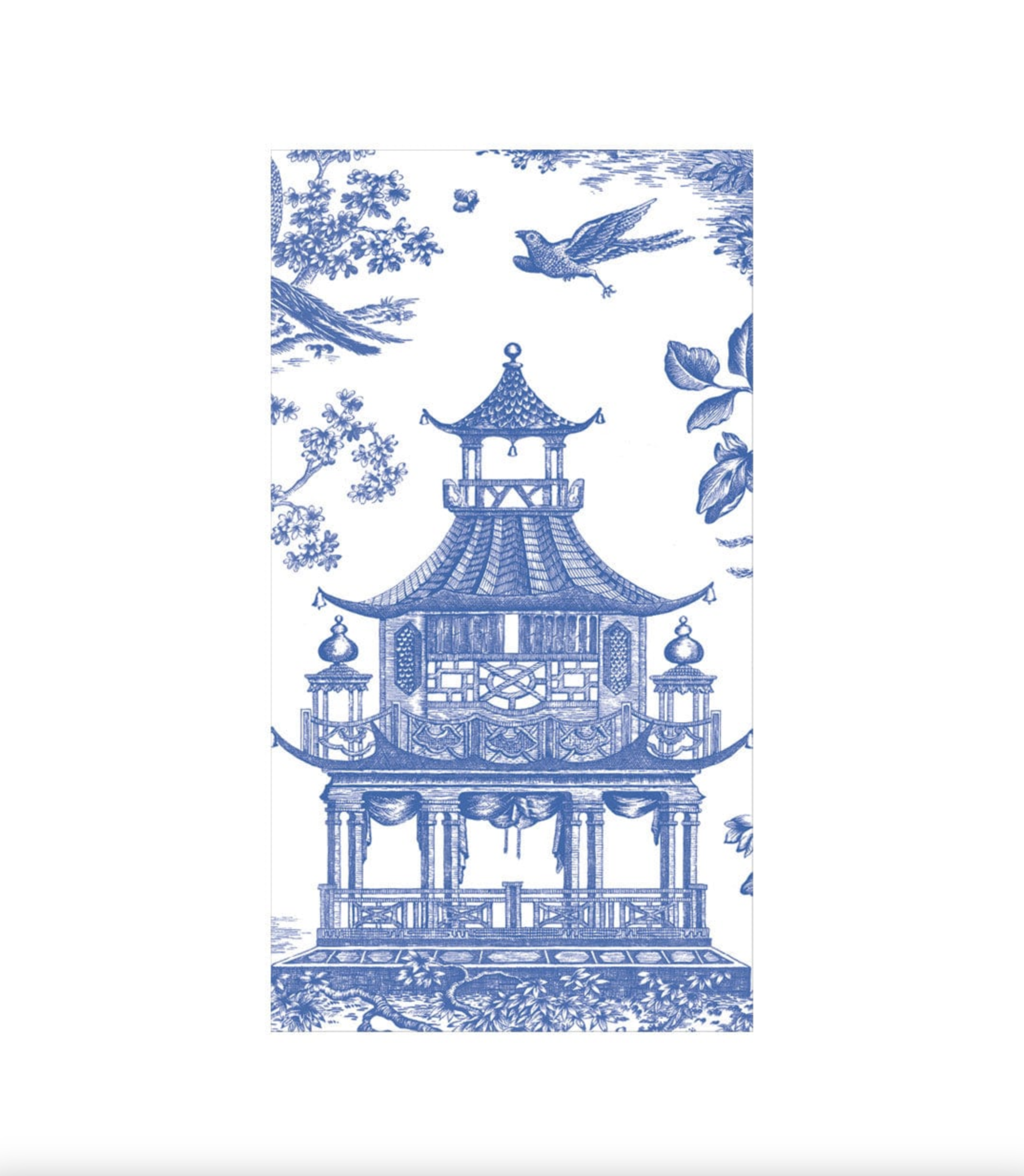 Chinoiserie Toile Pagoda Guest Towel Napkins in Blue