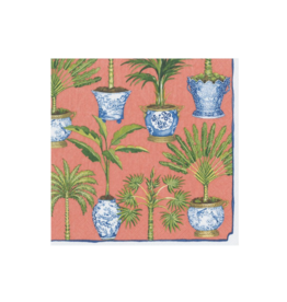 Potted Palms Paper Cocktail Napkins in Coral