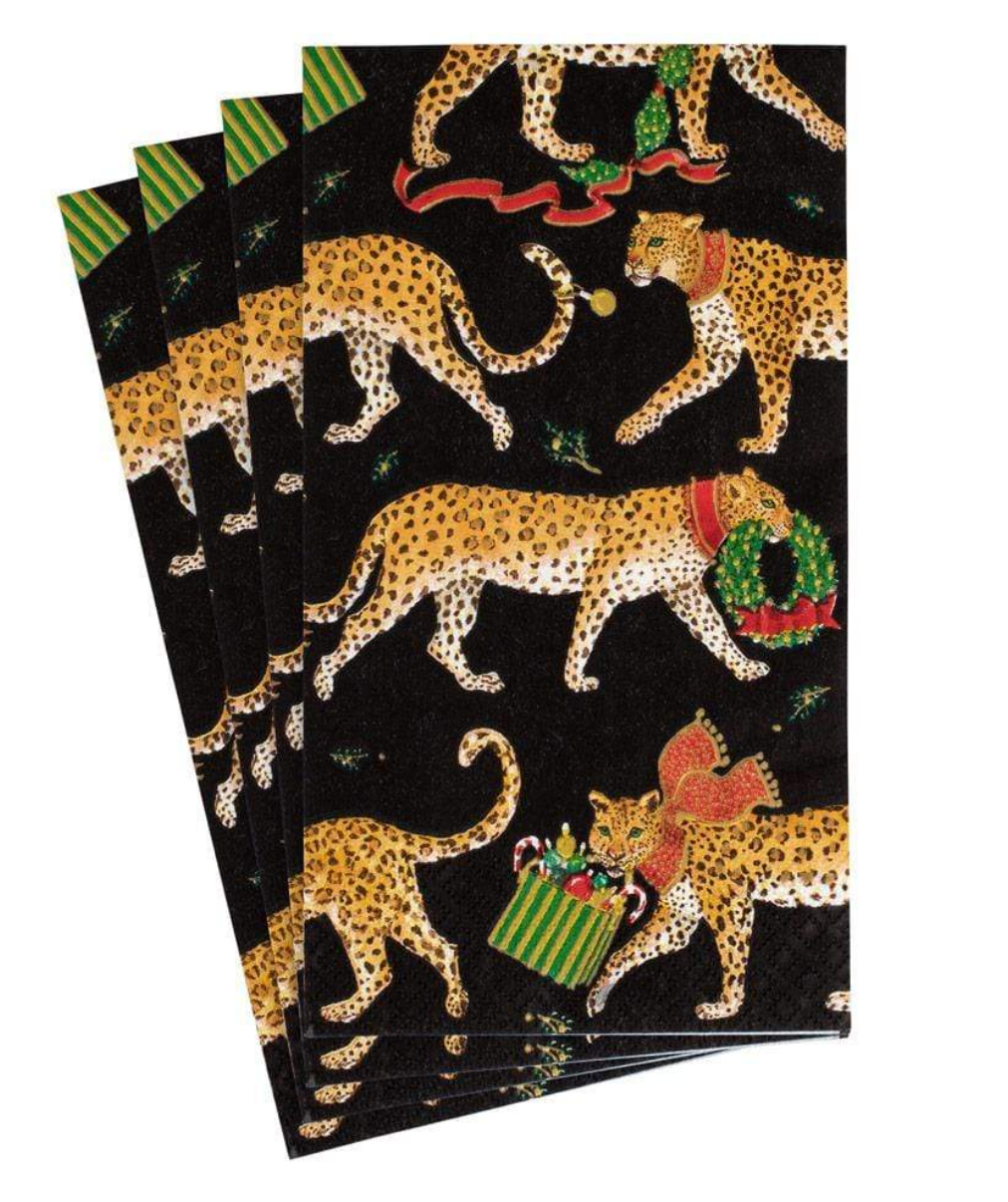 Christmas Leopards Black Guest Towel