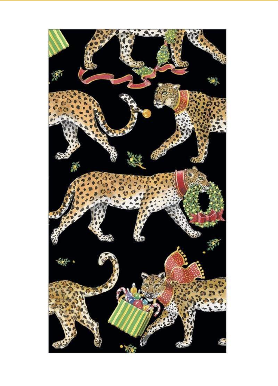 Christmas Leopards Black Guest Towel