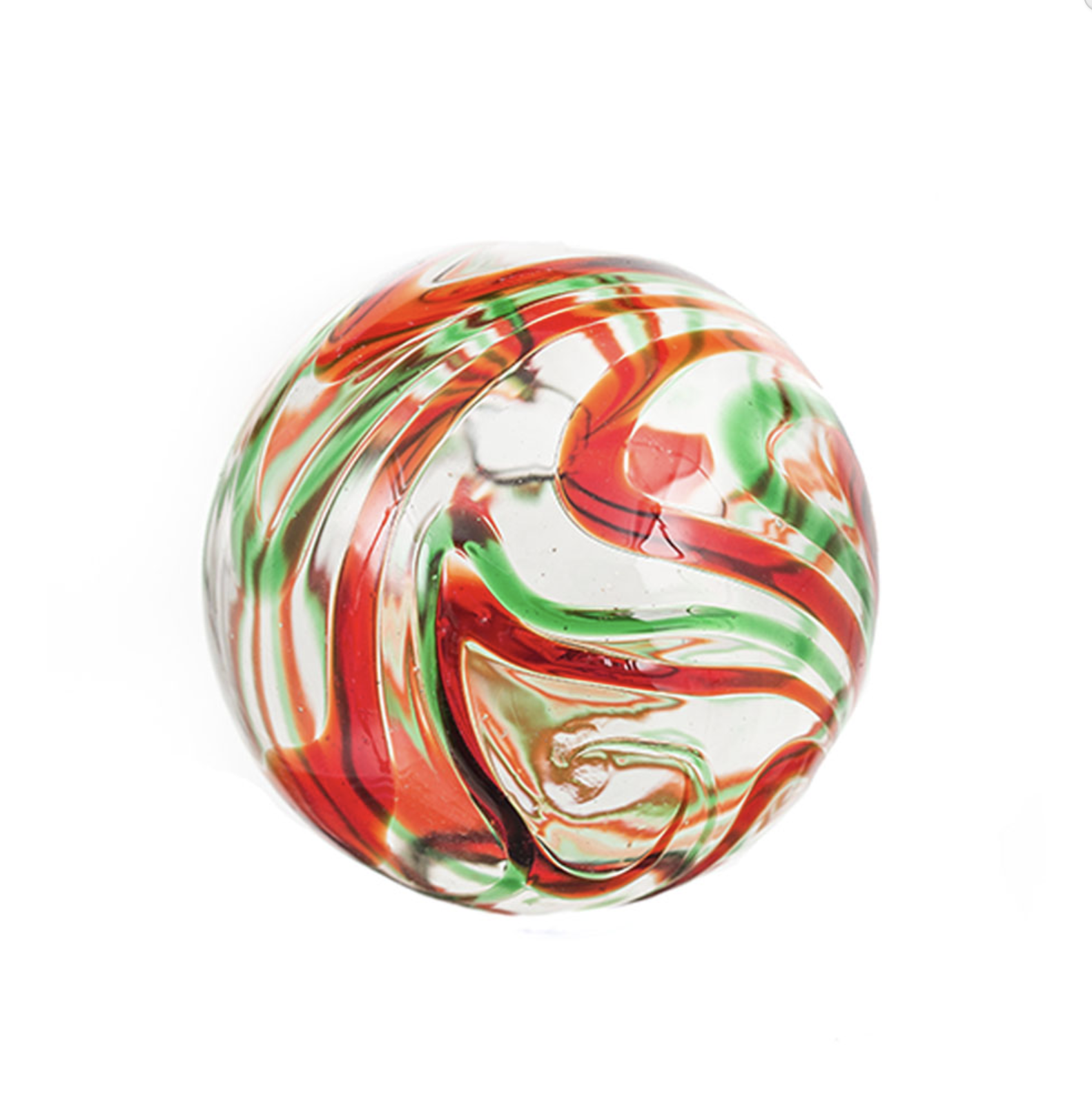 3" Sphere Clear w/Red & Green Swirl