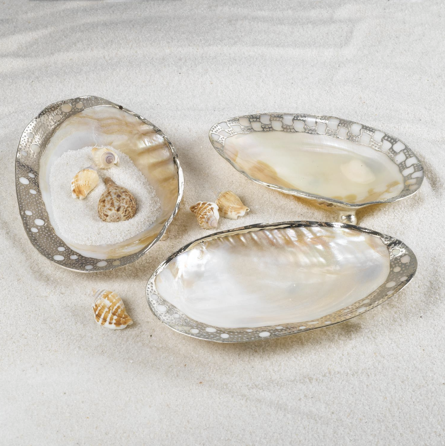 Ornamented Cabebe Shell Footed Dish w/Silver Plated Trim
