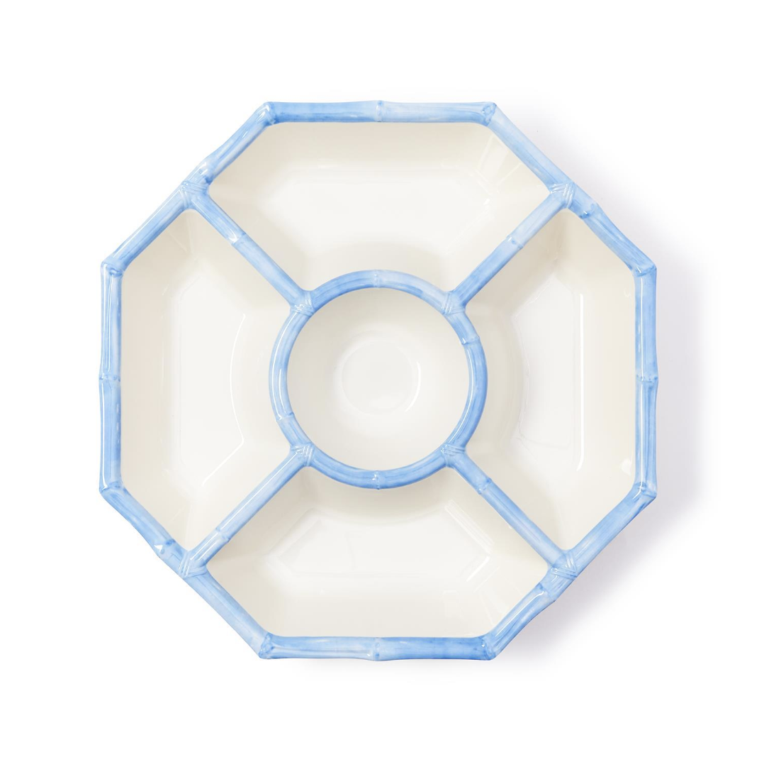 French Blue Bamboo Touch Chip and Dip bowl with Bamboo Rim