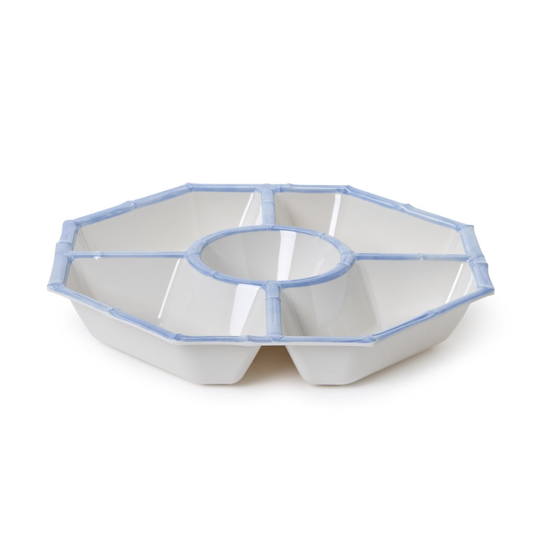 French Blue Bamboo Touch Chip and Dip bowl with Bamboo Rim