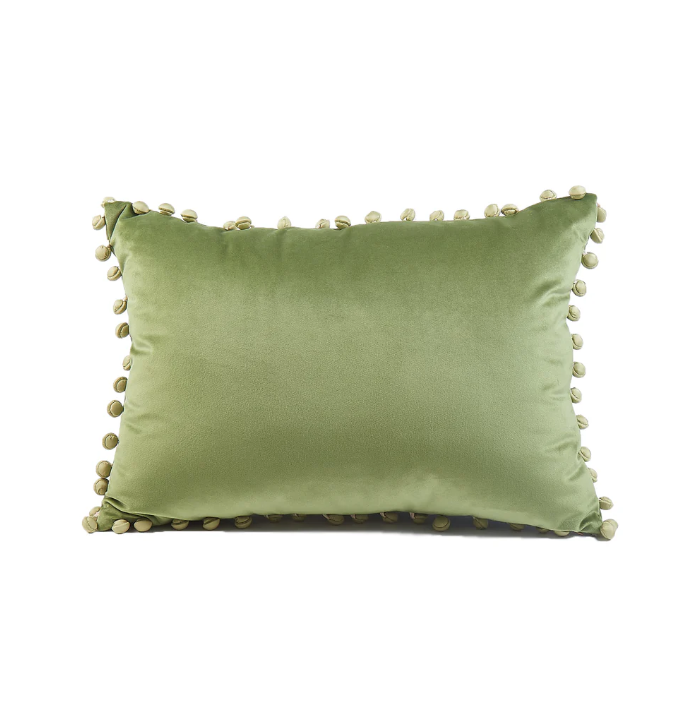 Ann Gish Inc. Sage Velvet Pillow With Ball Trim