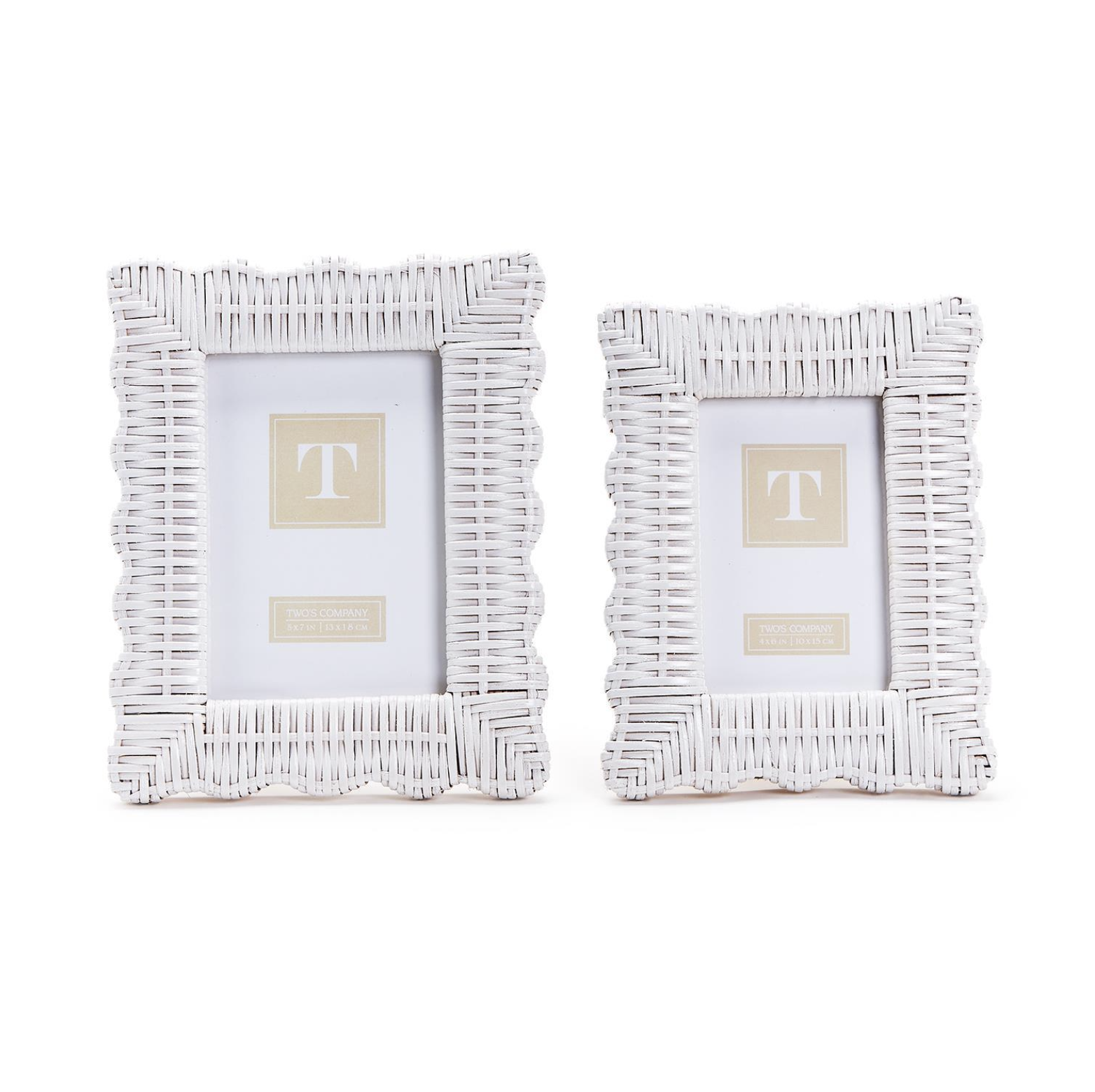 White Wicker Weave Scalloped Photo Frame