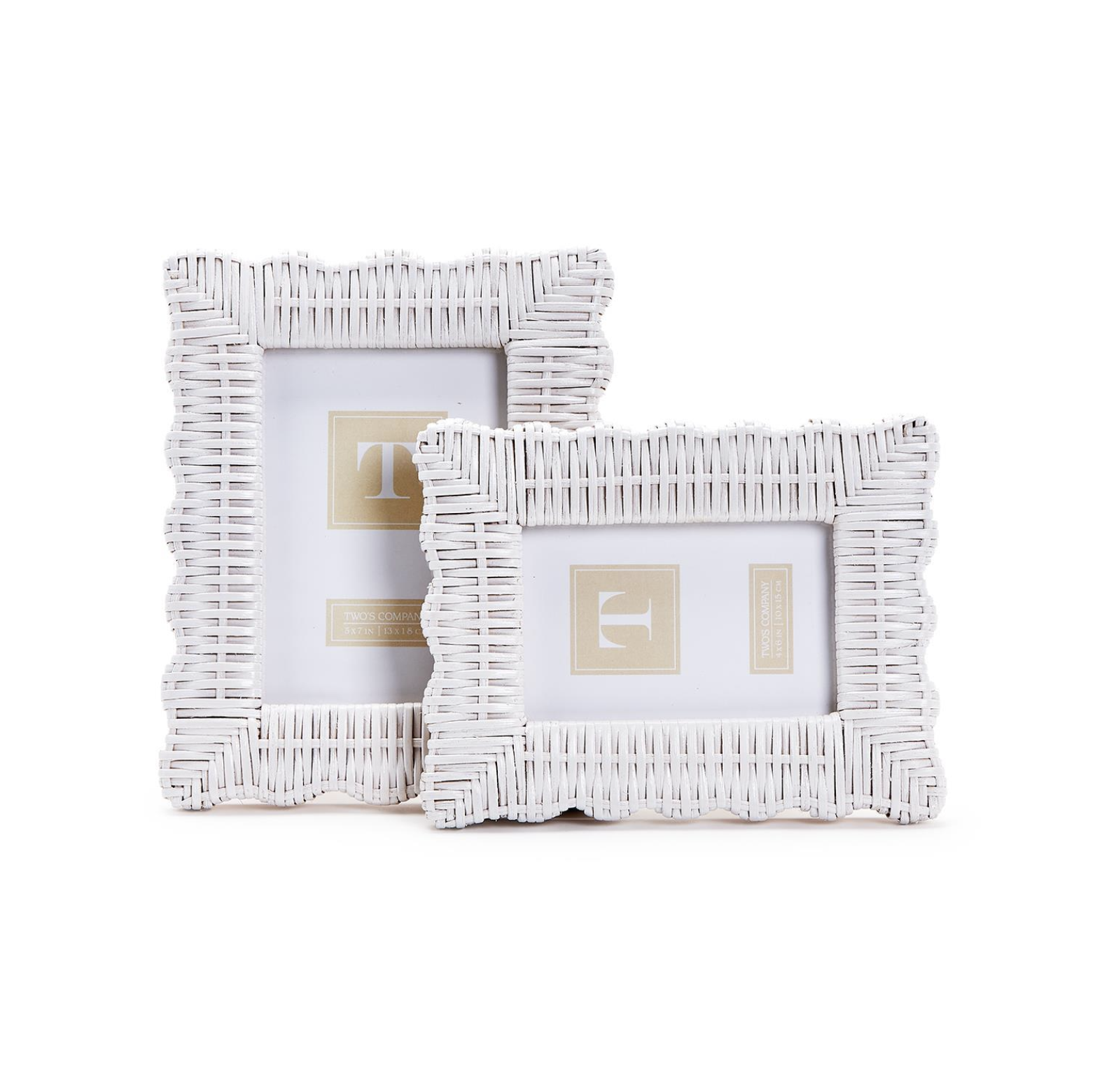 White Wicker Weave Scalloped Photo Frame