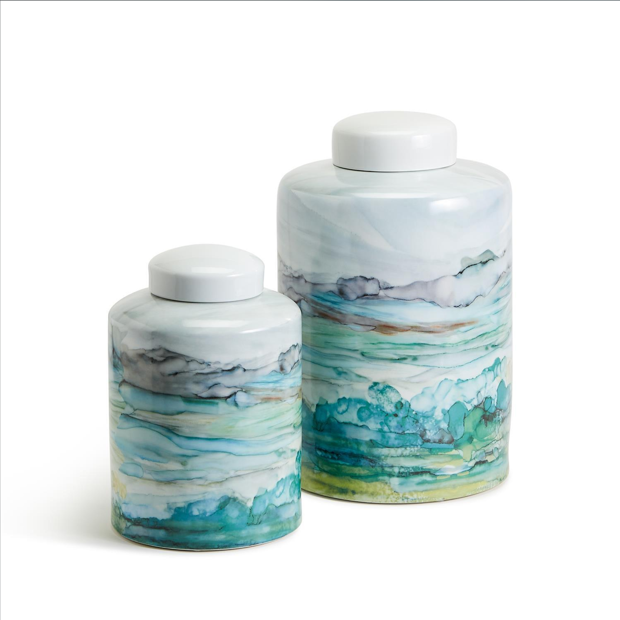 Aqua Sea and Landscape Tea Jar with Lid