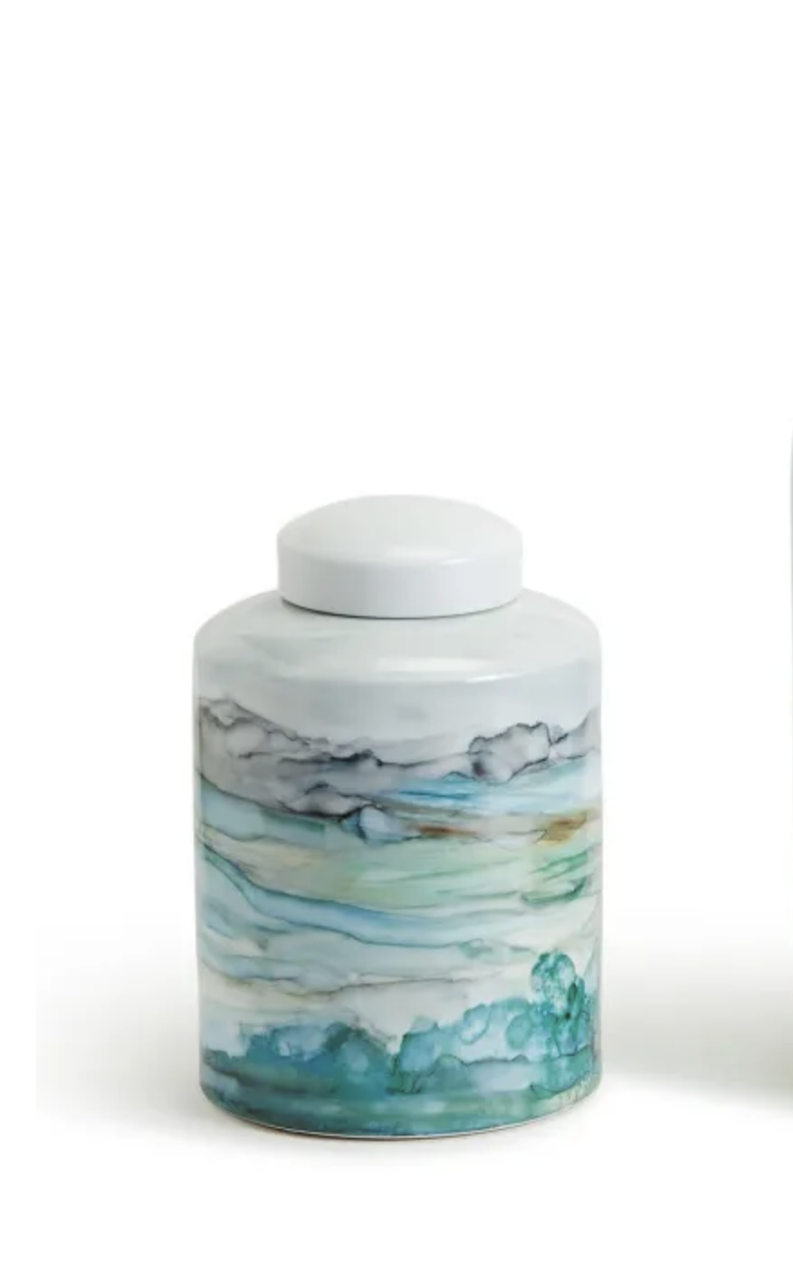 Aqua Sea and Landscape Tea Jar with Lid