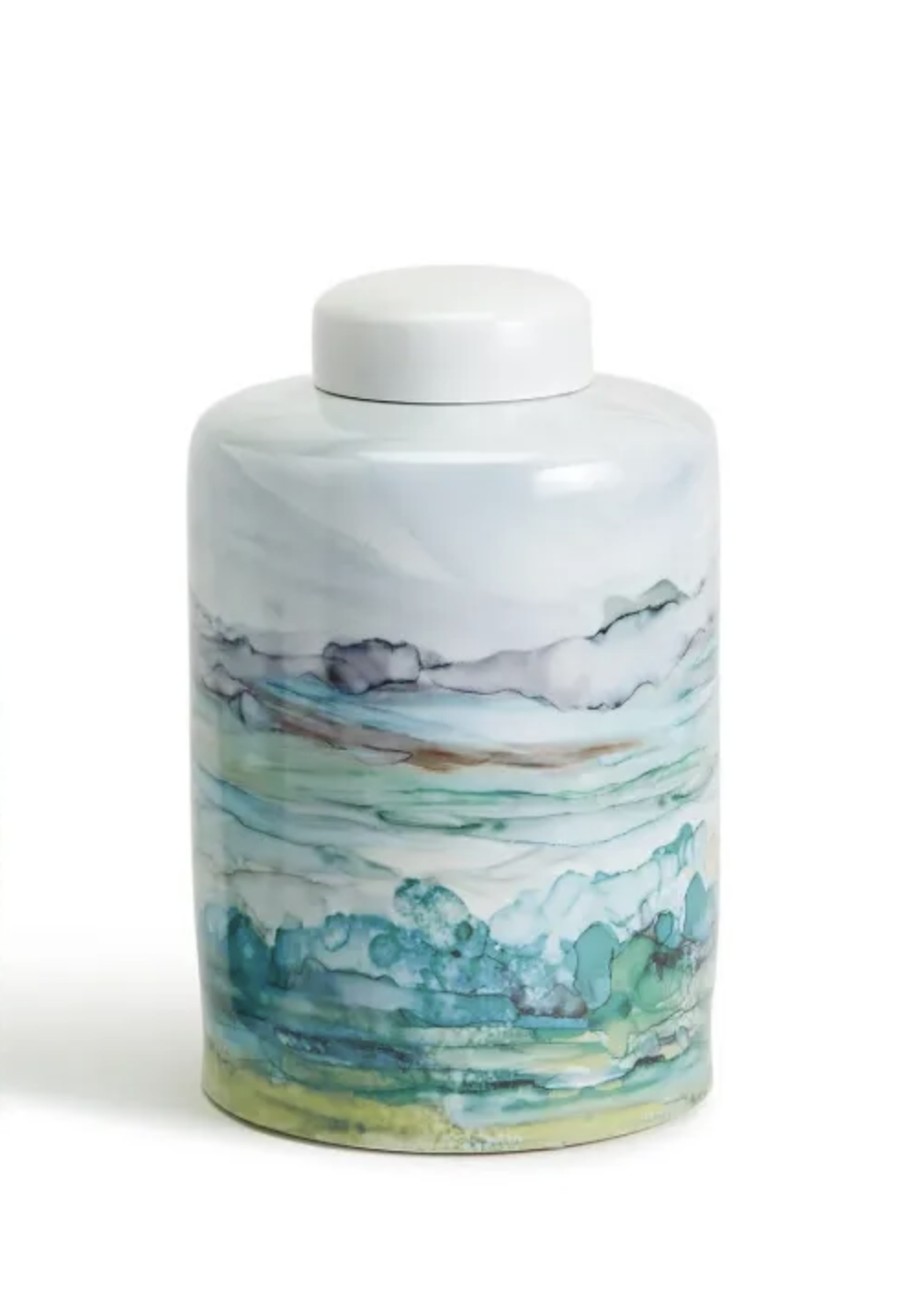 Aqua Sea and Landscape Tea Jar with Lid