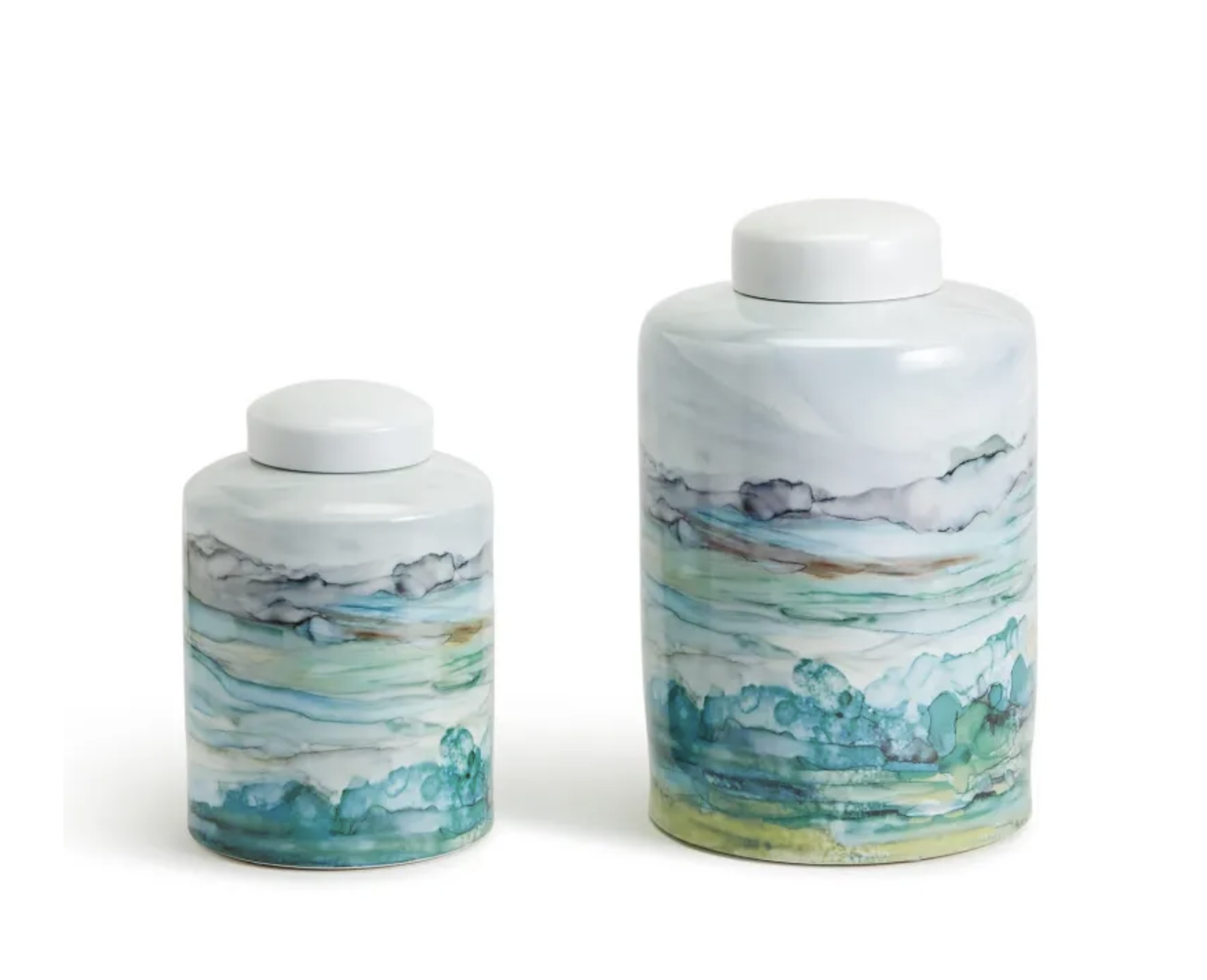 Aqua Sea and Landscape Tea Jar with Lid