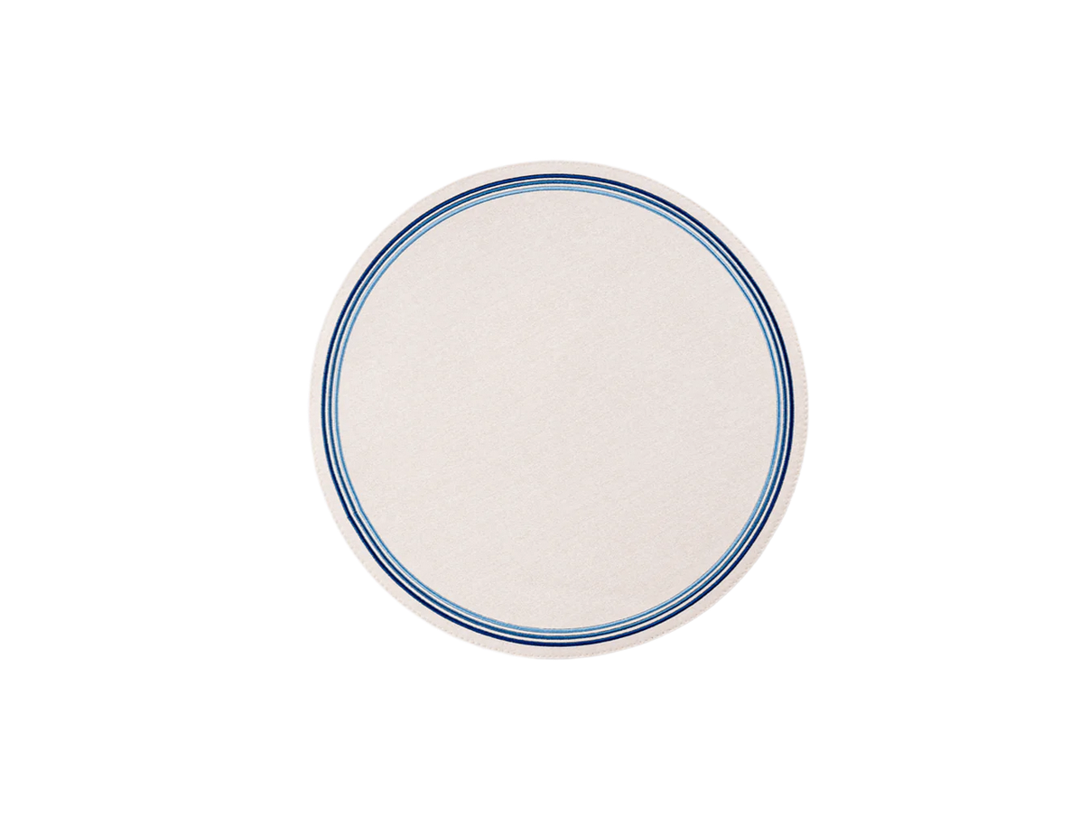 Bold Decor Madrid Circle Placemat with Tonal Embroidery - Blue