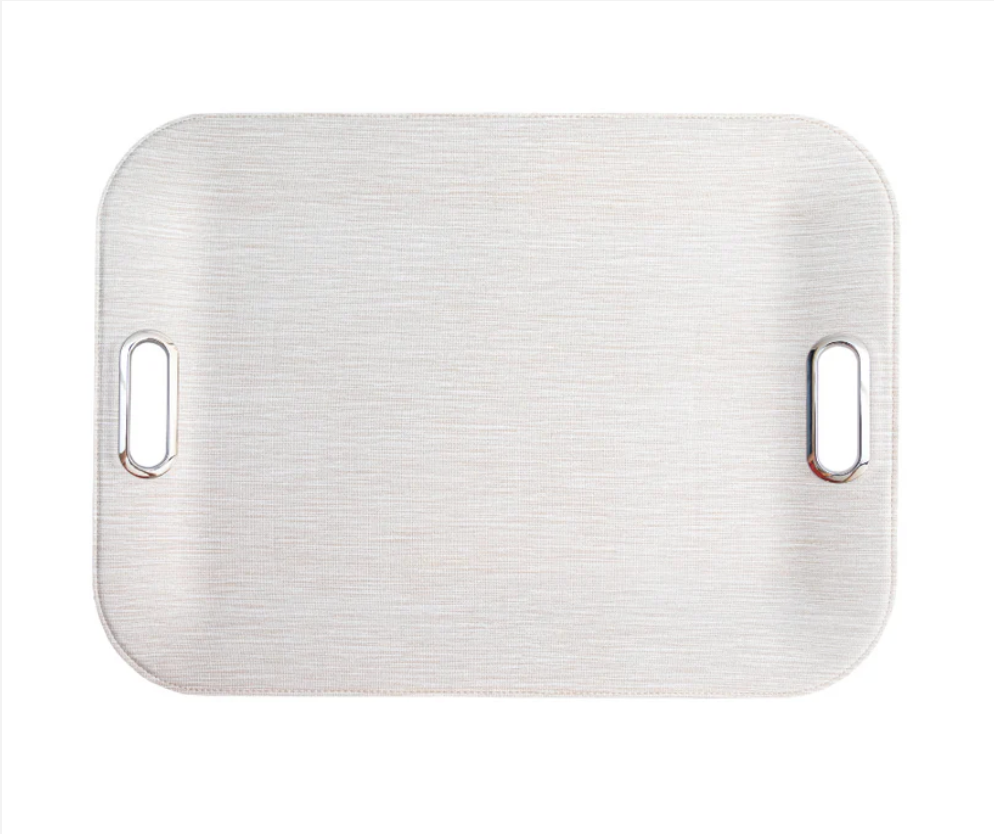 Bold Decor Amara Beige Large Serving Tray with Metal Handles