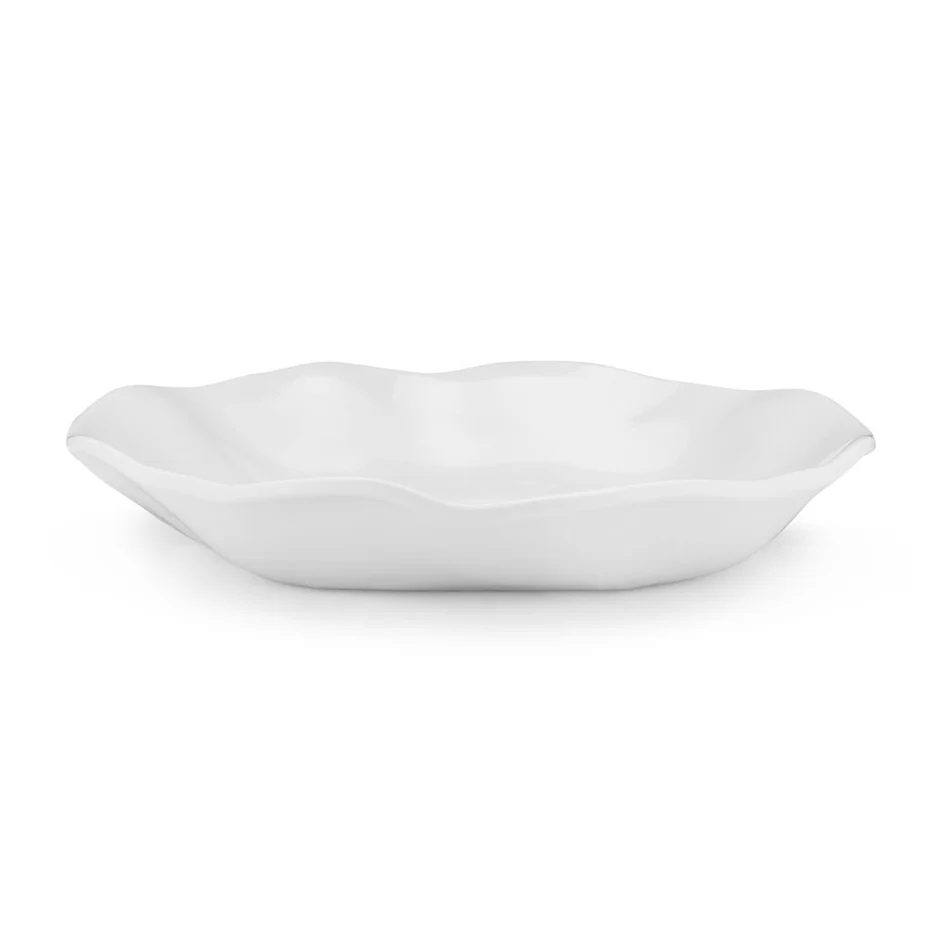 Q Home Design Ruffle White Melamine Round Dinner Bowl