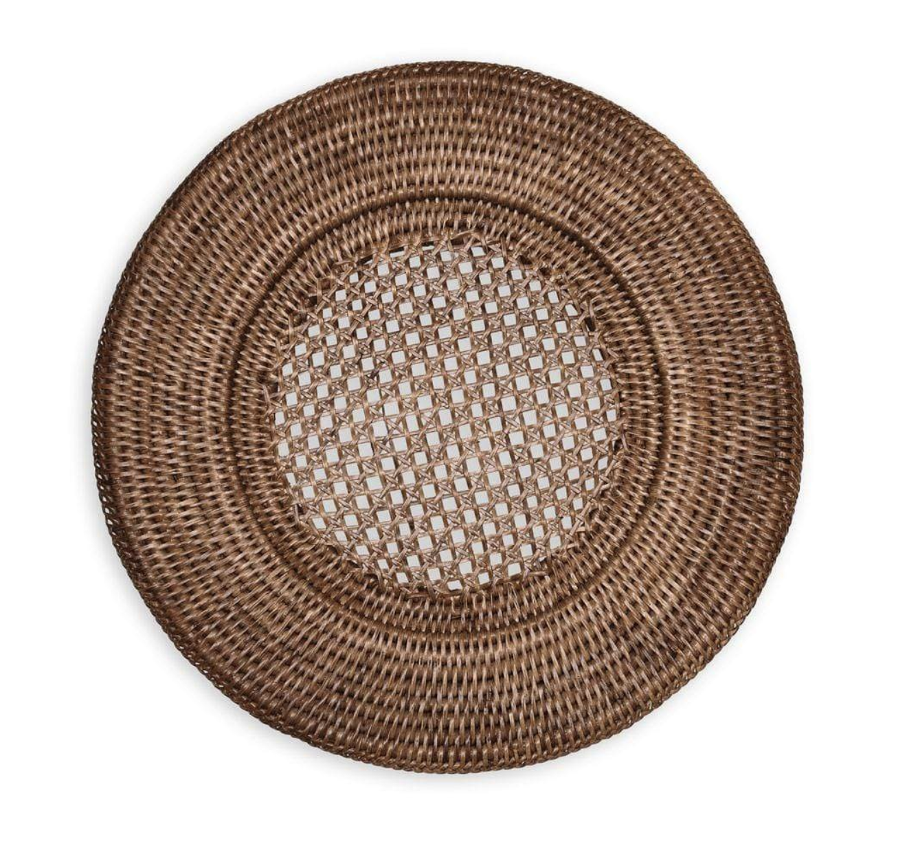 Rattan Round Plate Charger in Dark Natural