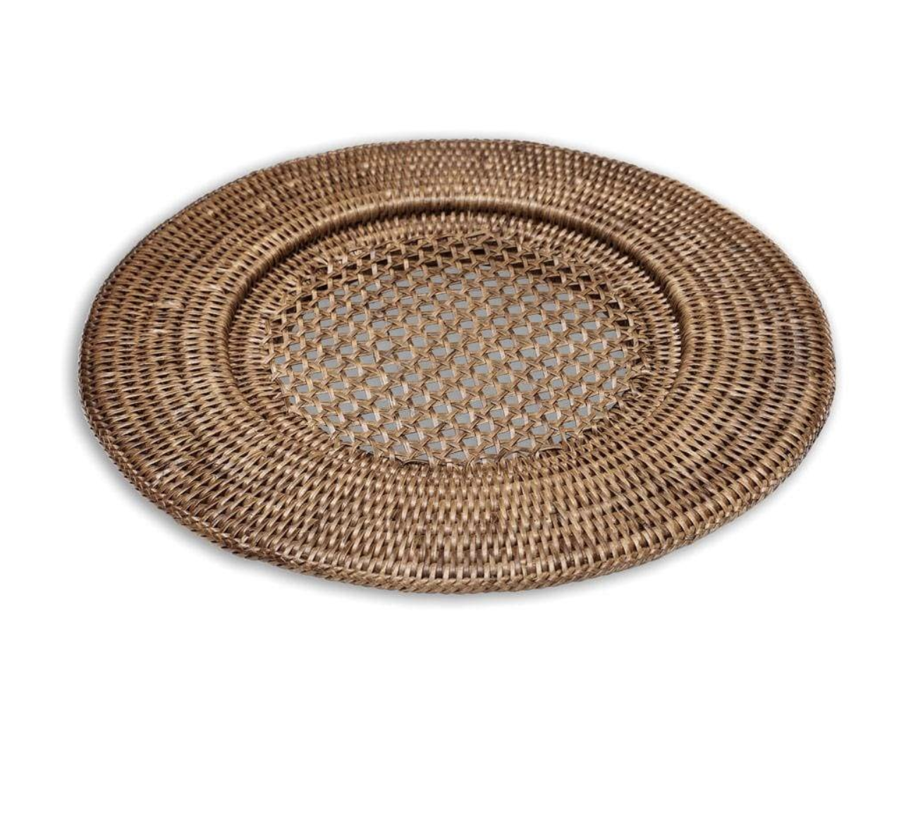 Rattan Round Plate Charger in Dark Natural