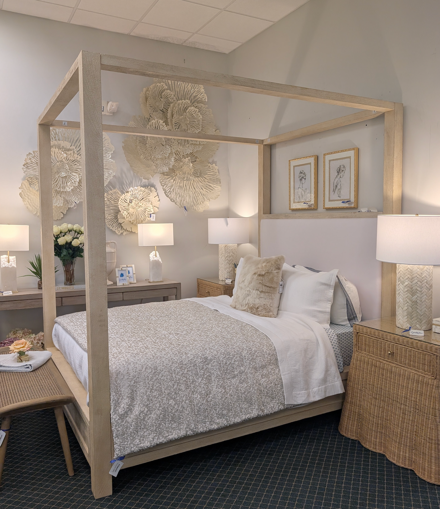 ALLESANDRO CANOPY BED - Bleached White Mango Wood