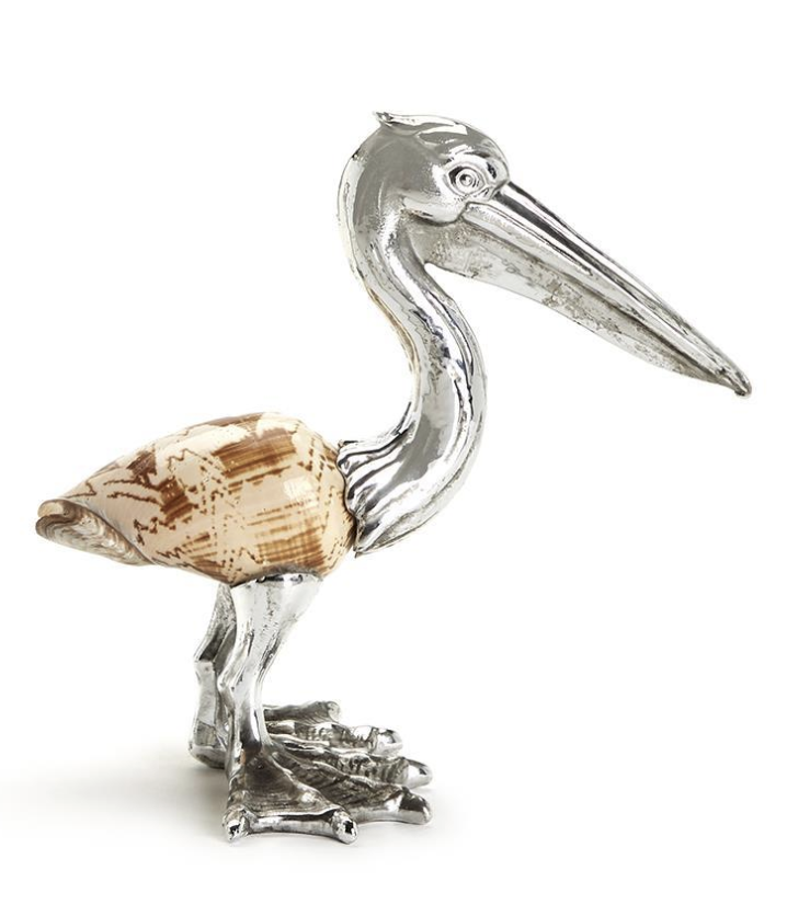 Pelican Sculpture Silver Plated Resin - Shell