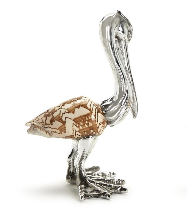 Pelican Sculpture Silver Plated Resin - Shell