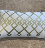 White With Green Embroidery Lumbar Pillow