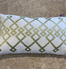 White With Green Embroidery Lumbar Pillow