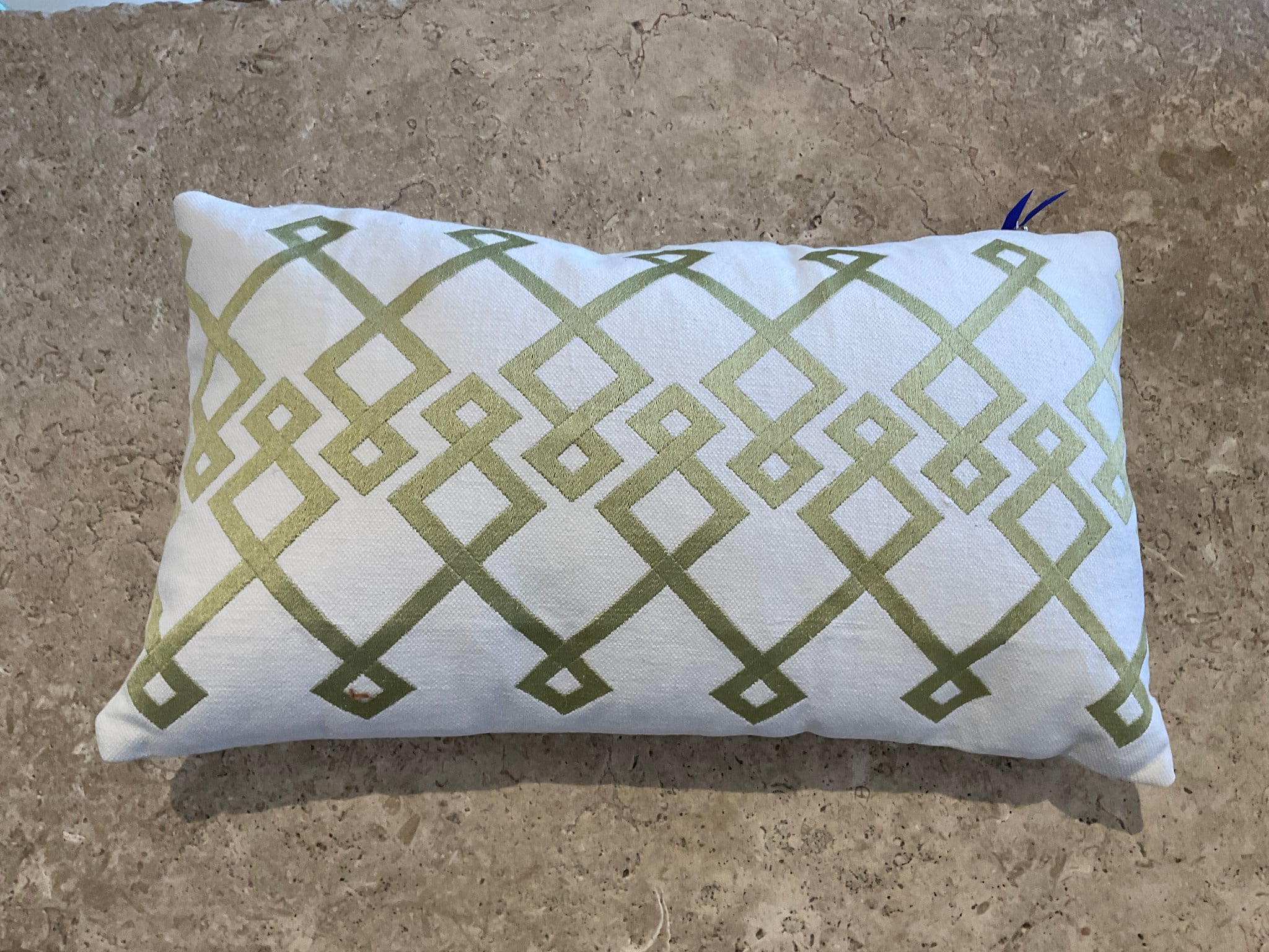 White With Green Embroidery 14"X20" Lumbar Pillow