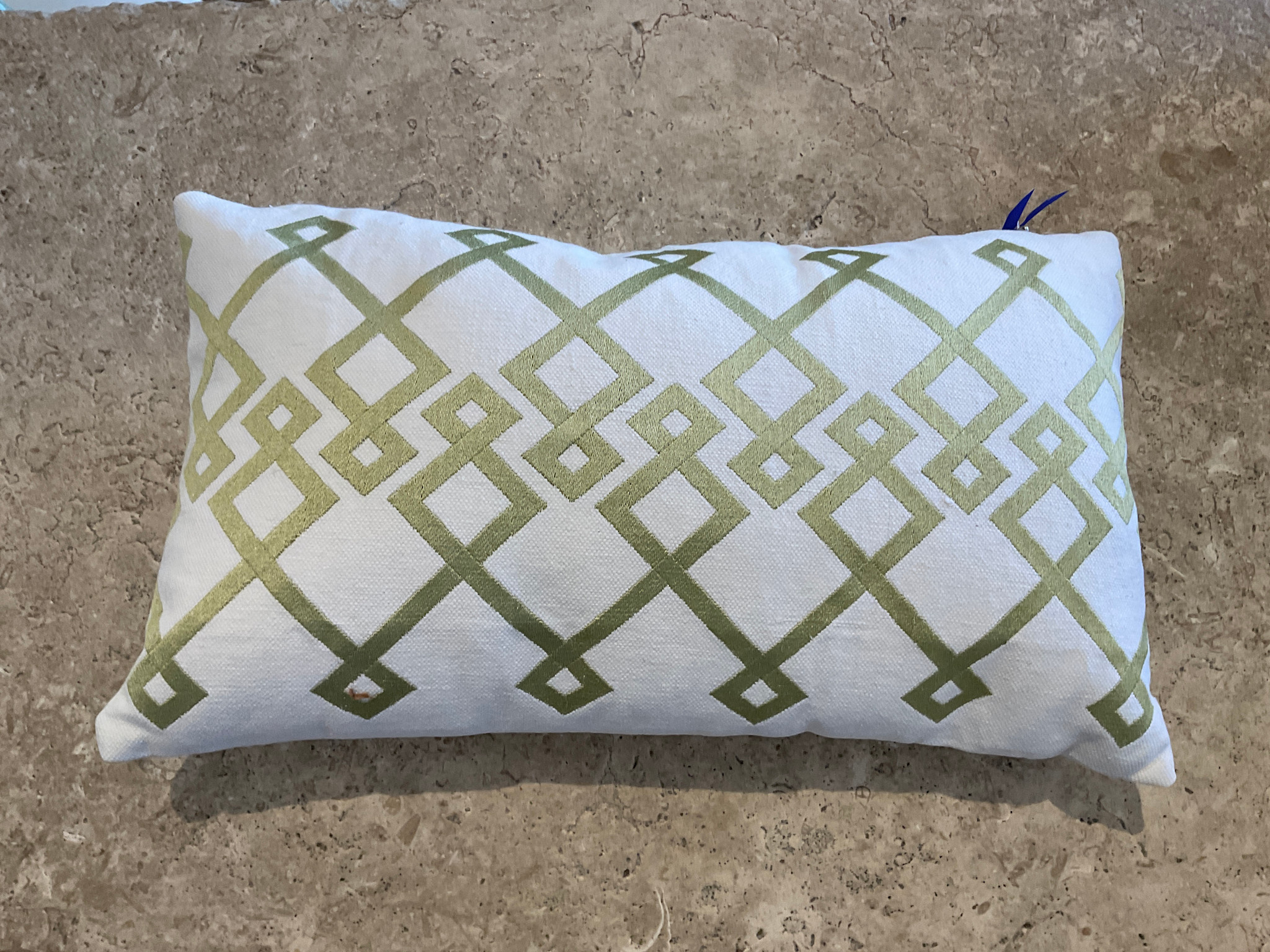 White With Green Embroidery Lumbar Pillow