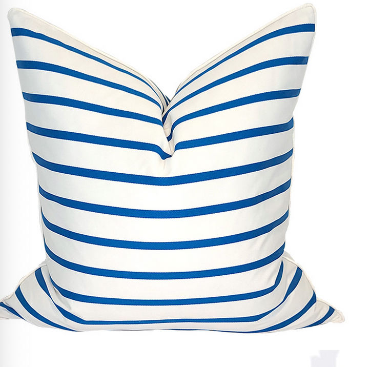 Royal Cricket Stripe Pillow w/Royal Blue Welt 24"