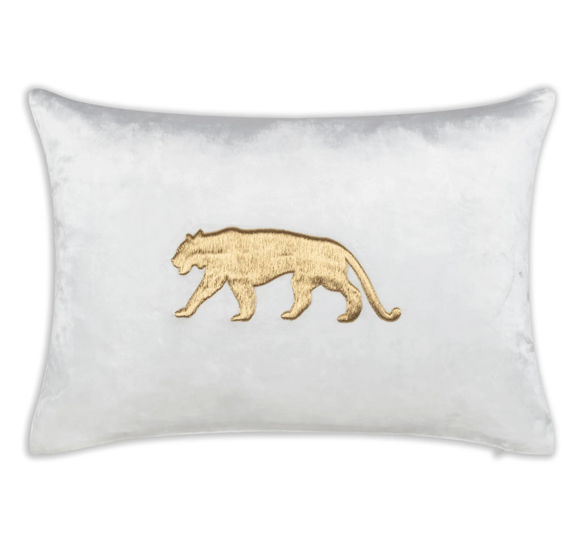 Cloud9 Design Ivory Velvet Pillow With 3 Dimensional Gold Tiger Motif Embroidery 14X20