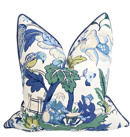 Charleston Chinoiserie Garden Pillow / Blue Â€“ Green 22"