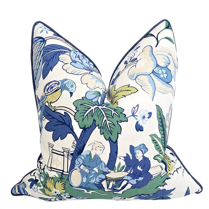 Charleston Chinoiserie Garden Pillow / Blue Â€“ Green 22"