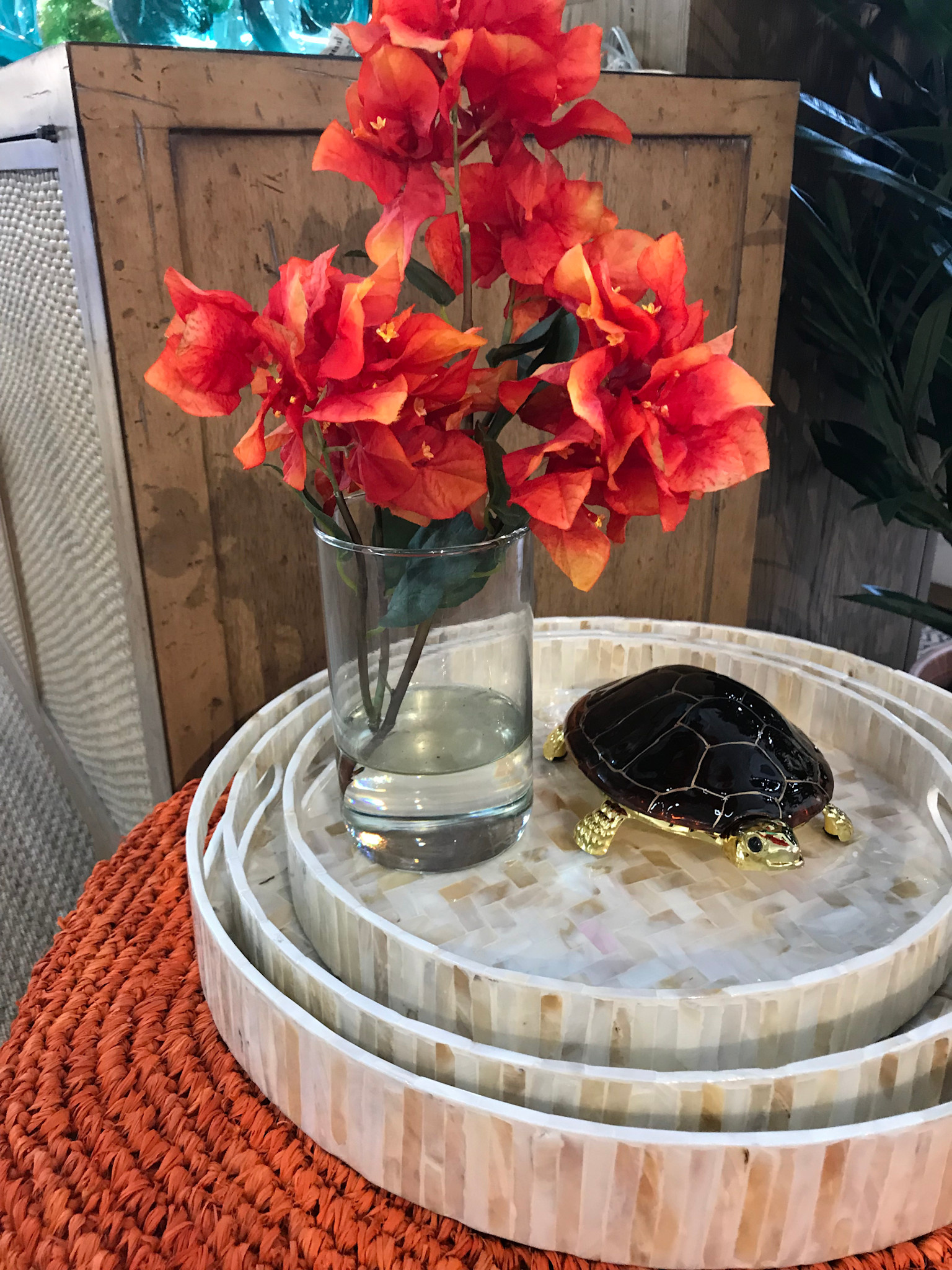 Bougainvillea in 6" Cylinder-Faux Water (Orange)