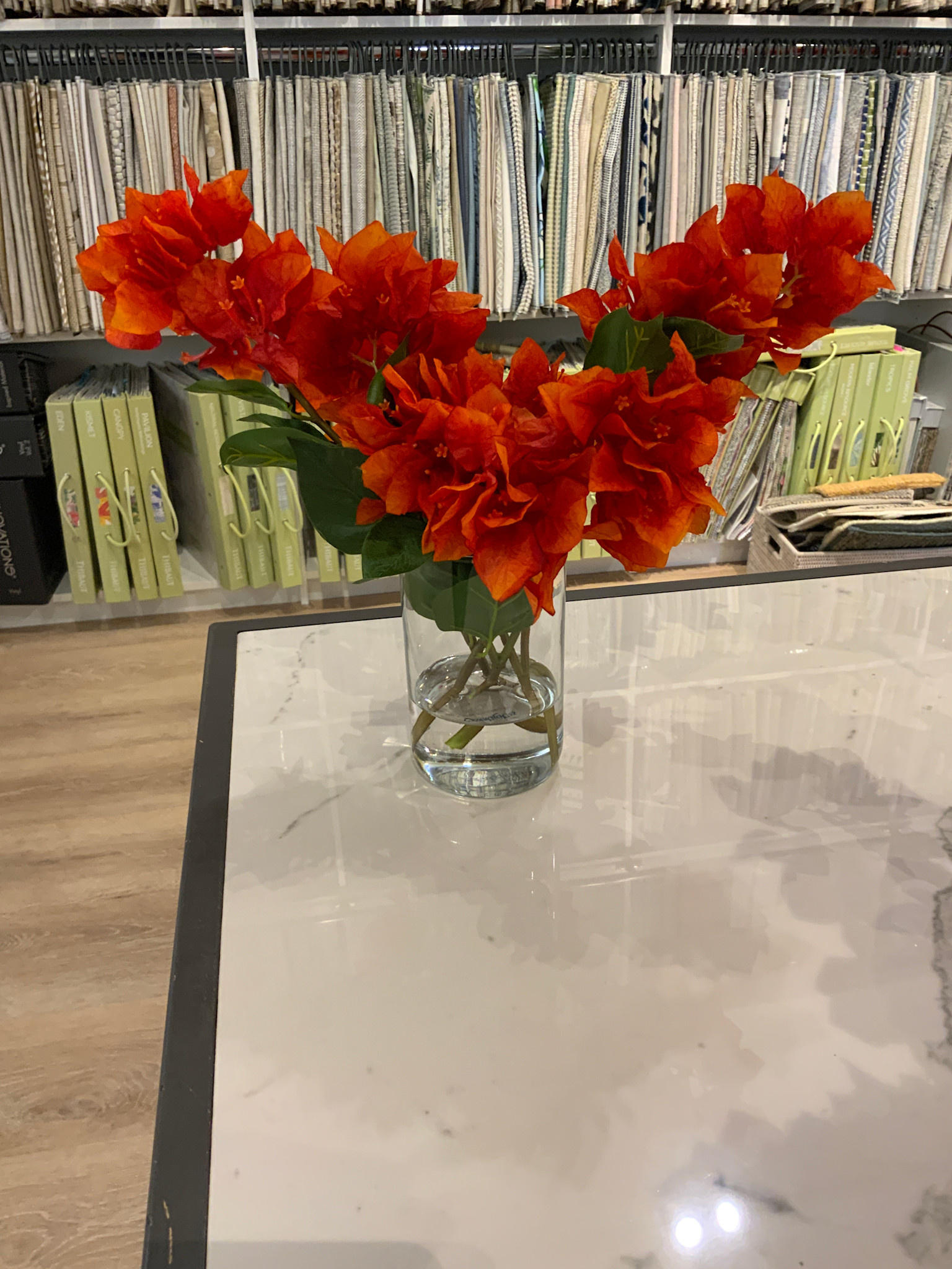 Bougainvillea in 6" Cylinder-Faux Water (Orange)