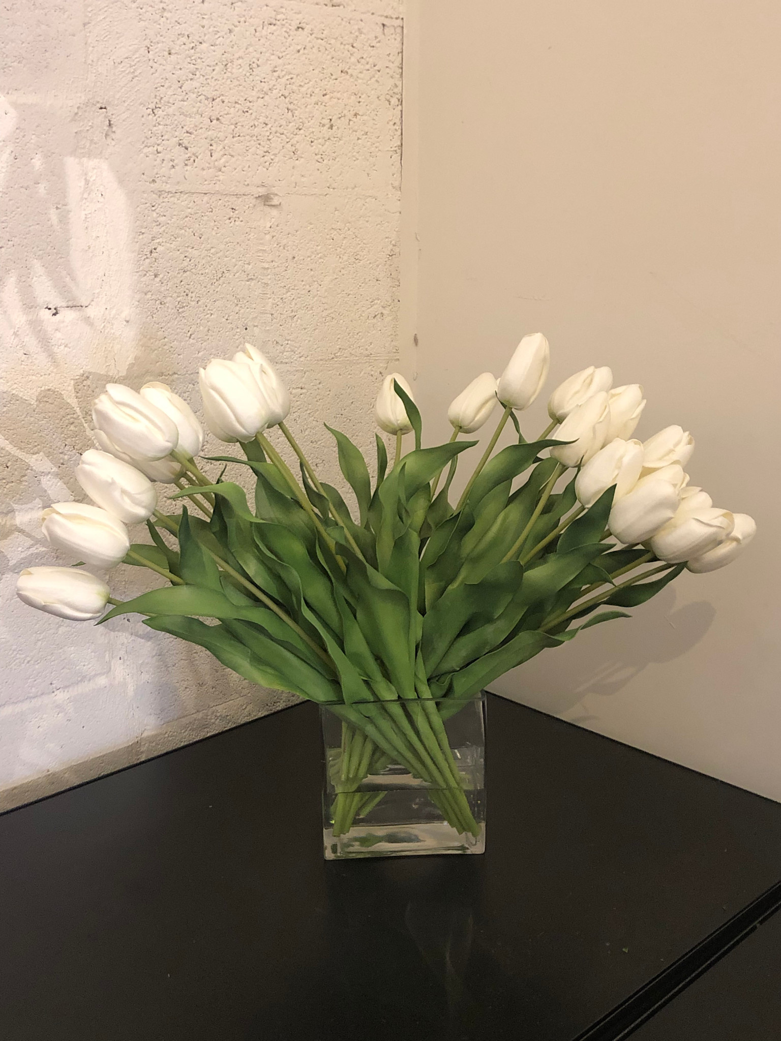 Dutch Tulips in 6” Rectangle Vase (White)