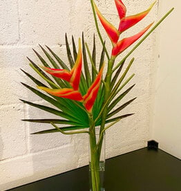 Heliconia x2 with Fan Palm Frond-Orange