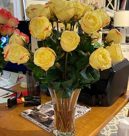 2 Dozen Long Stem Roses in Flared Vase (Yellow)
