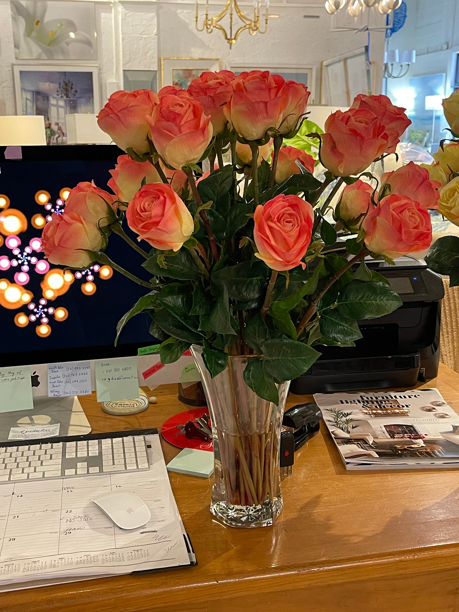 2 Dozen Long Stem Roses in Flared Vase (Salmon)