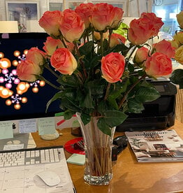 2 Dozen Long Stem Roses in Flared Vase (Salmon)