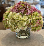 Large Hydrangea x7 in 6" Cylinder-Faux Water (Pink Green)
