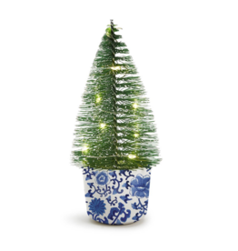 Chinoiserie Christmas Light Up Bottle Brush Tree in Blue and White Ceramic Pot